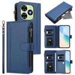 For Tecno Spark Go 2024 / 20C 4G Magnetic Closure 9 Card Slots Zipper Leather Case with Hand Strap(Dark Blue)
