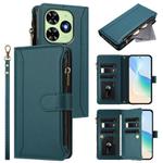 For Tecno Spark Go 2024 / 20C 4G Magnetic Closure 9 Card Slots Zipper Leather Case with Hand Strap(Dark Green)
