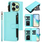 For Tecno Spark Go 2024 / 20C 4G Magnetic Closure 9 Card Slots Zipper Leather Case with Hand Strap(Mint Green)