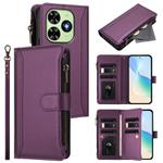 For Tecno Spark Go 2024 / 20C 4G Magnetic Closure 9 Card Slots Zipper Leather Case with Hand Strap(Purple)