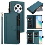 For Tecno Spark 30 4G Magnetic Closure 9 Card Slots Zipper Leather Case with Hand Strap(Dark Green)