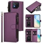 For Asus ROG Phone 8 / 8 Pro Magnetic Closure 9 Card Slots Zipper Leather Case with Hand Strap(Purple)