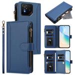 For Asus ROG Phone 9 / 9 Pro Magnetic Closure 9 Card Slots Zipper Leather Case with Hand Strap(Dark Blue)