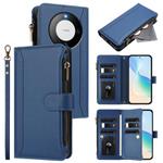 For Huawei Mate 60 Pro / 60 Pro+ Magnetic Closure 9 Card Slots Zipper Leather Case with Hand Strap(Dark Blue)
