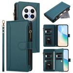 For Huawei Mate 70 Magnetic Closure 9 Card Slots Zipper Leather Case with Hand Strap(Dark Green)