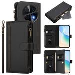 For Huawei nova 12i 4G Global Magnetic Closure 9 Card Slots Zipper Leather Case with Hand Strap(Black)