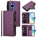 For Huawei nova 12s 4G Global Magnetic Closure 9 Card Slots Zipper Leather Case with Hand Strap(Purple)