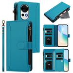 For Huawei nova 13 / nova 12 Magnetic Closure 9 Card Slots Zipper Leather Case with Hand Strap(Turquoise)