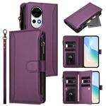 For Huawei nova 13 / nova 12 Magnetic Closure 9 Card Slots Zipper Leather Case with Hand Strap(Purple)