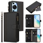 For Huawei P60 Art Magnetic Closure 9 Card Slots Zipper Leather Case with Hand Strap(Black)