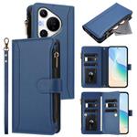 For Huawei Pura 70 Pro 5G / 70 Pro+ 5G Magnetic Closure 9 Card Slots Zipper Leather Case with Hand Strap(Dark Blue)