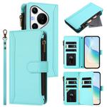 For Huawei Pura 70 Pro 5G / 70 Pro+ 5G Magnetic Closure 9 Card Slots Zipper Leather Case with Hand Strap(Mint Green)