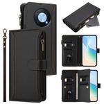 For Huawei Enjoy 50 Pro 4G Magnetic Closure 9 Card Slots Zipper Leather Case with Hand Strap(Black)