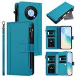 For Huawei Enjoy 50 Pro 4G Magnetic Closure 9 Card Slots Zipper Leather Case with Hand Strap(Turquoise)