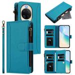 For Huawei nova 14 Magnetic Closure 9 Card Slots Zipper Leather Case with Hand Strap(Turquoise)