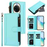 For Huawei nova 14 Magnetic Closure 9 Card Slots Zipper Leather Case with Hand Strap(Mint Green)