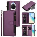 For Huawei nova 14 Ultra Magnetic Closure 9 Card Slots Zipper Leather Case with Hand Strap(Purple)