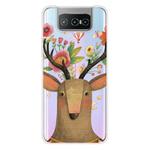 For Asus Zenfone 7 Pro ZS671KS Shockproof Painted Transparent TPU Protective Case(Flower Deer)