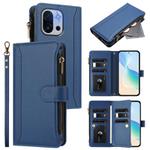 For OnePlus 13T 5G Magnetic Closure 9 Card Slots Zipper Leather Case with Hand Strap(Dark Blue)