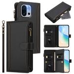 For OnePlus 13T 5G Magnetic Closure 9 Card Slots Zipper Leather Case with Hand Strap(Black)