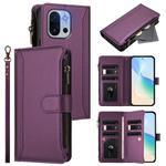For OnePlus 13T 5G Magnetic Closure 9 Card Slots Zipper Leather Case with Hand Strap(Purple)