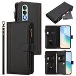For OnePlus Nord CE4 5G Magnetic Closure 9 Card Slots Zipper Leather Case with Hand Strap(Black)