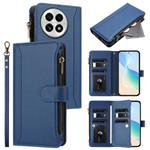 For OnePlus 13 Magnetic Closure 9 Card Slots Zipper Leather Case with Hand Strap(Dark Blue)