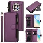For OnePlus 13R / Ace 5 Pro 5G Magnetic Closure 9 Card Slots Zipper Leather Case with Hand Strap(Purple)
