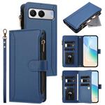 For OnePlus Nord 4 5G Global Magnetic Closure 9 Card Slots Zipper Leather Case with Hand Strap(Dark Blue)