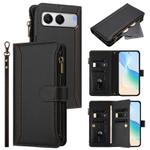 For OnePlus Nord 4 5G Global Magnetic Closure 9 Card Slots Zipper Leather Case with Hand Strap(Black)