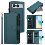 For OnePlus Nord 4 5G Global Magnetic Closure 9 Card Slots Zipper Leather Case with Hand Strap(Dark Green)