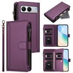 For OnePlus Nord 4 5G Global Magnetic Closure 9 Card Slots Zipper Leather Case with Hand Strap(Purple)