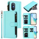 For Honor 50 SE / Huawei nova 9 SE Magnetic Closure 9 Card Slots Zipper Leather Case with Hand Strap(Mint Green)