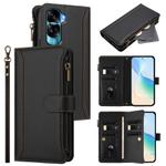 For Honor 90 Lite 5G / X50i 5G Magnetic Closure 9 Card Slots Zipper Leather Case with Hand Strap(Black)