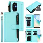 For Honor 200 Pro 5G Global Magnetic Closure 9 Card Slots Zipper Leather Case with Hand Strap(Mint Green)