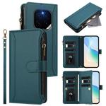 For Honor GT Pro 5G Magnetic Closure 9 Card Slots Zipper Leather Case with Hand Strap(Dark Green)