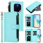 For Honor GT Pro 5G Magnetic Closure 9 Card Slots Zipper Leather Case with Hand Strap(Mint Green)