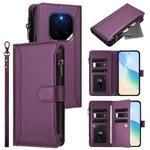 For Honor GT Pro 5G Magnetic Closure 9 Card Slots Zipper Leather Case with Hand Strap(Purple)