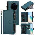 For Honor Magic7 5G Magnetic Closure 9 Card Slots Zipper Leather Case with Hand Strap(Dark Green)