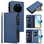 For Honor Magic7 Pro 5G Magnetic Closure 9 Card Slots Zipper Leather Case with Hand Strap(Dark Blue)