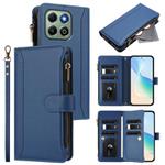 For Honor X6b 4G Global / X6a 4G Magnetic Closure 9 Card Slots Zipper Leather Case with Hand Strap(Dark Blue)