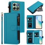 For Honor X6b 4G Global / X6a 4G Magnetic Closure 9 Card Slots Zipper Leather Case with Hand Strap(Turquoise)