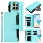 For Honor X6b 4G Global / X6a 4G Magnetic Closure 9 Card Slots Zipper Leather Case with Hand Strap(Mint Green)