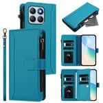For Honor X8b 4G Global Magnetic Closure 9 Card Slots Zipper Leather Case with Hand Strap(Turquoise)