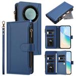 For Honor X9a 5G / Magic5 Lite Magnetic Closure 9 Card Slots Zipper Leather Case with Hand Strap(Dark Blue)