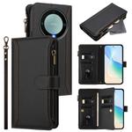 For Honor X9a 5G / Magic5 Lite Magnetic Closure 9 Card Slots Zipper Leather Case with Hand Strap(Black)
