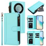 For Honor X9a 5G / Magic5 Lite Magnetic Closure 9 Card Slots Zipper Leather Case with Hand Strap(Mint Green)