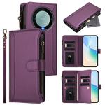 For Honor X9a 5G / Magic5 Lite Magnetic Closure 9 Card Slots Zipper Leather Case with Hand Strap(Purple)