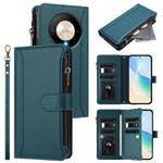 For Honor X9b 5G Global Magnetic Closure 9 Card Slots Zipper Leather Case with Hand Strap(Dark Green)