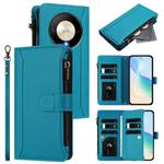 For Honor X9b 5G Global Magnetic Closure 9 Card Slots Zipper Leather Case with Hand Strap(Turquoise)